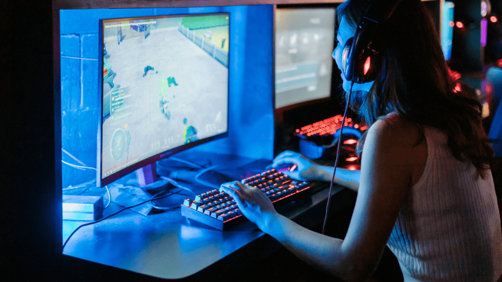 Woman playing video game