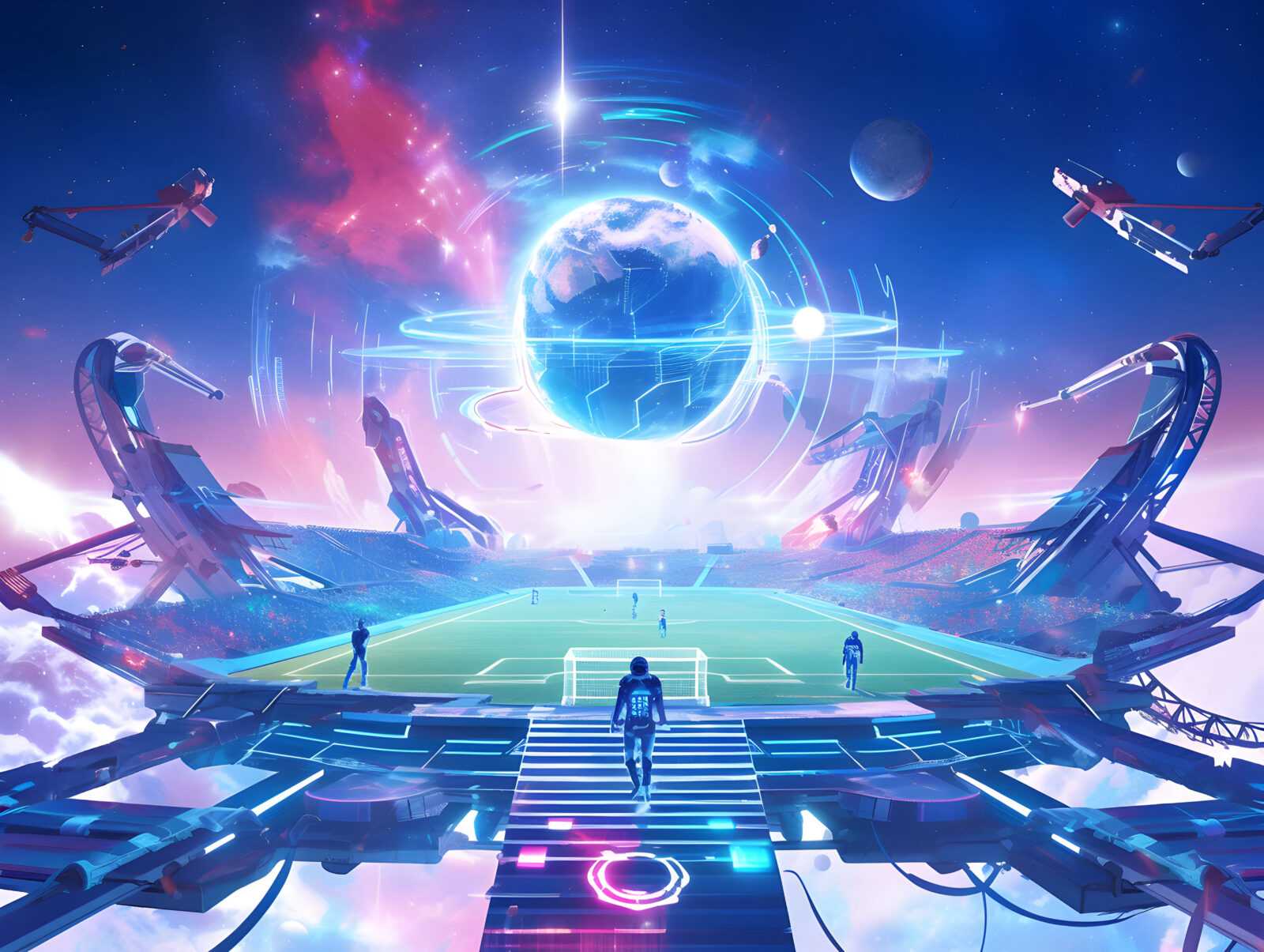 futuristic soccer field illustration